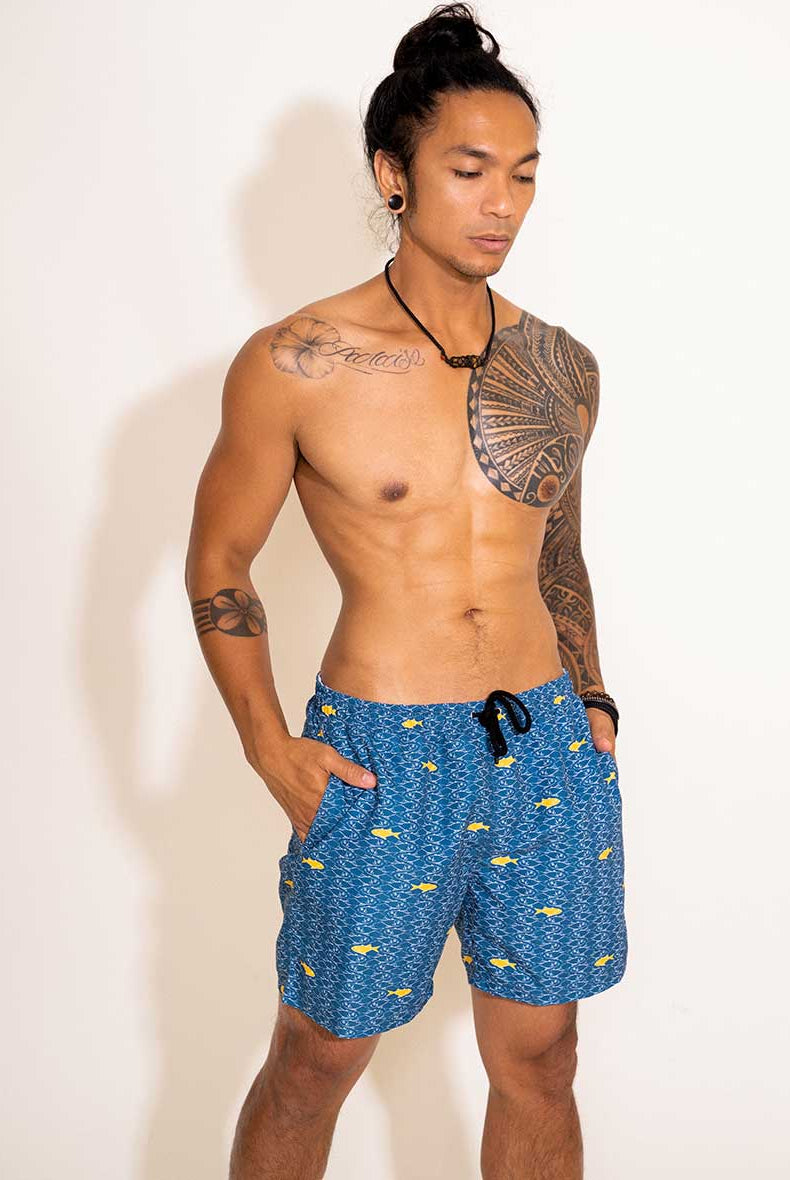 Short de bain Homme Bleu Motif Poissons - Aulala X Lorieux