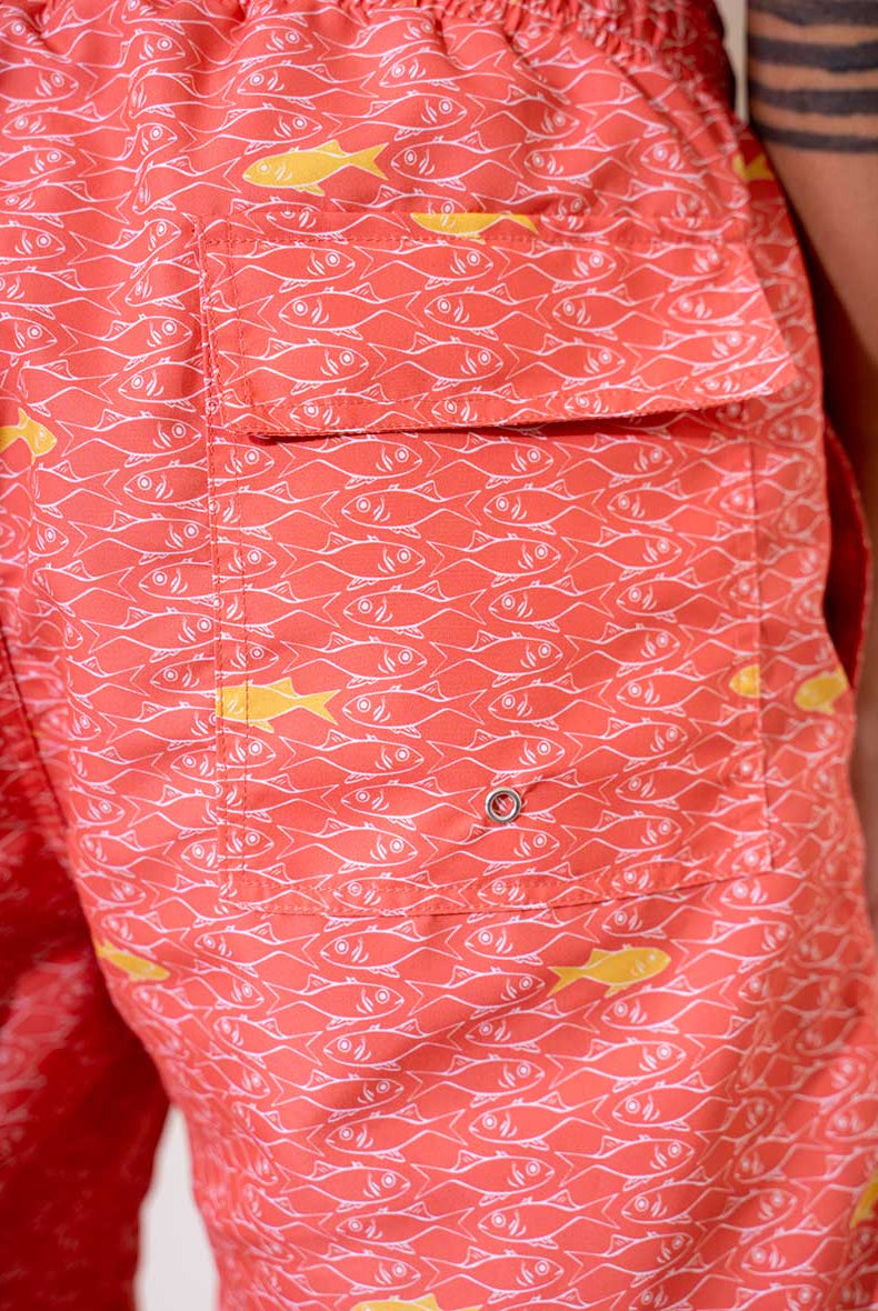 Poche Short de bain rose homme motif poissons - Aulala X Lorieux