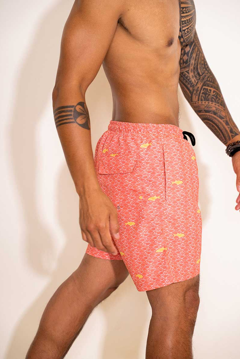 Short de bain rose homme motif poissons profil - Aulala X Lorieux