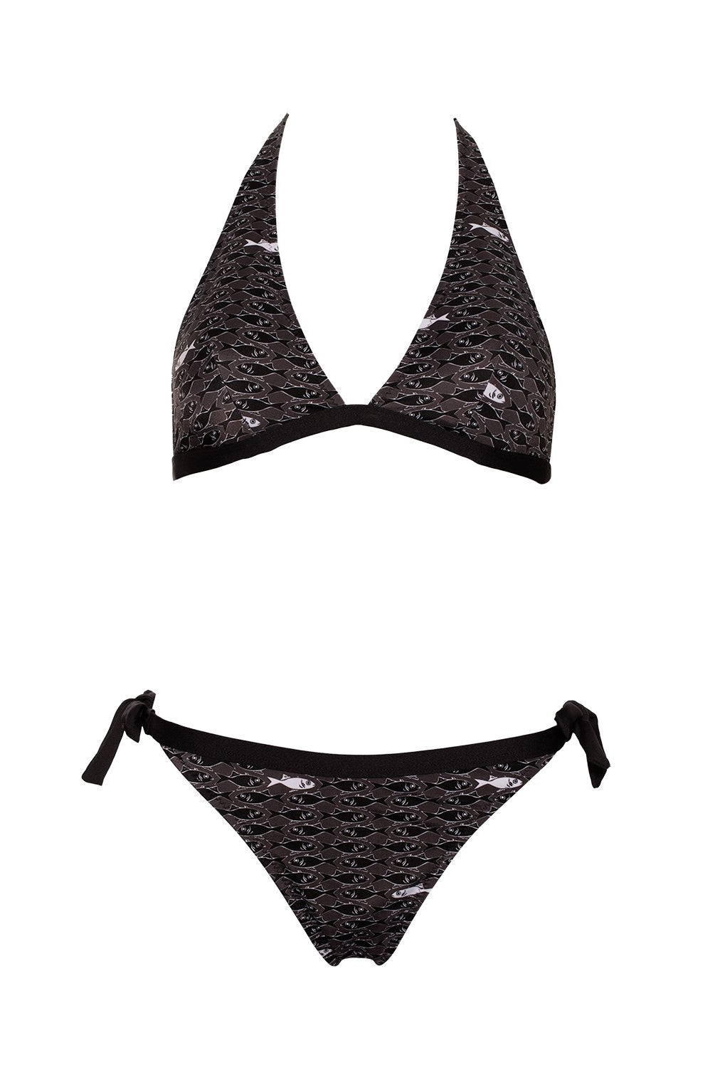 MIAMI - Bikini Triangle Noir Motif Poissons Blanc - AULALA X LORIEUX