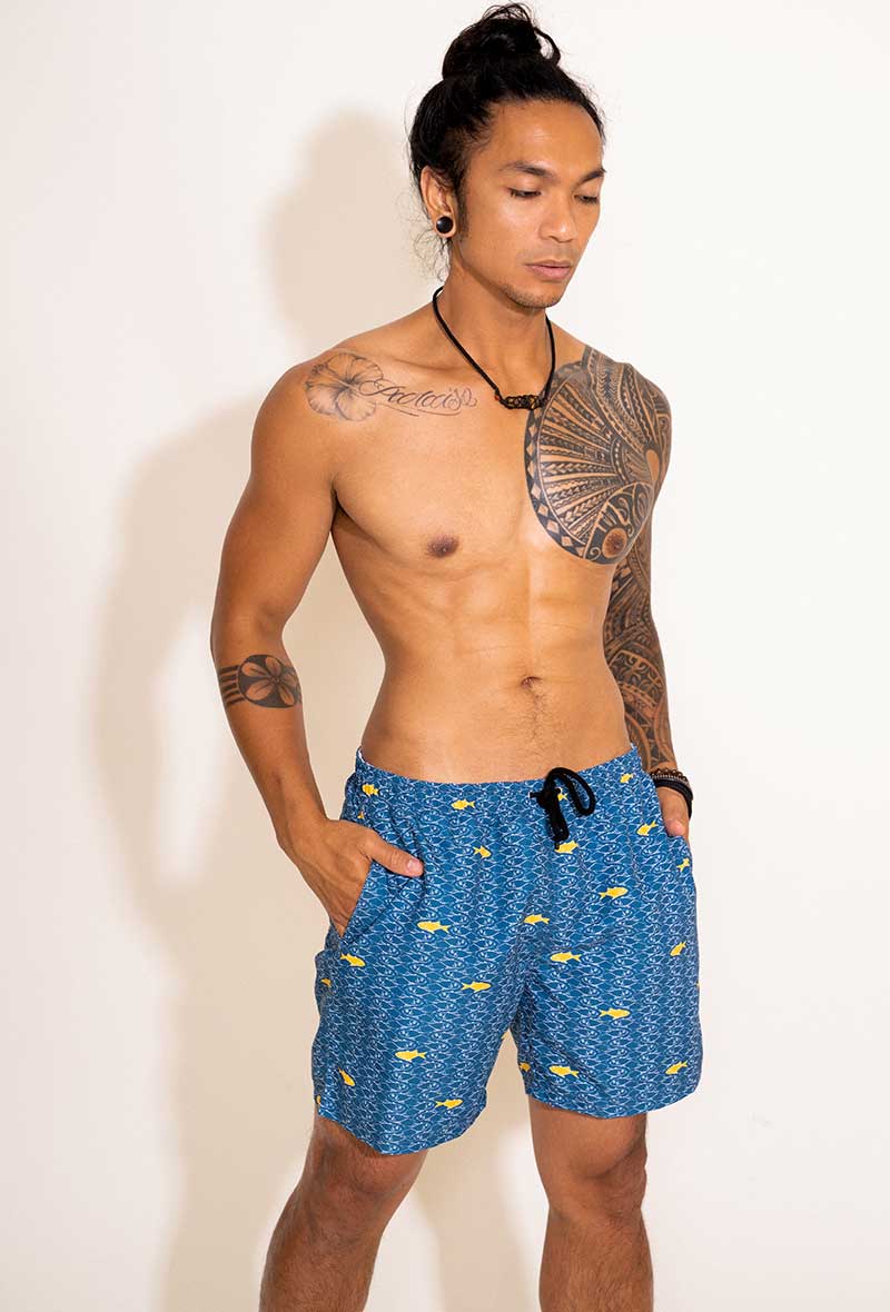 Short de bain Homme Bleu Motif Poissons - Aulala X Lorieux 