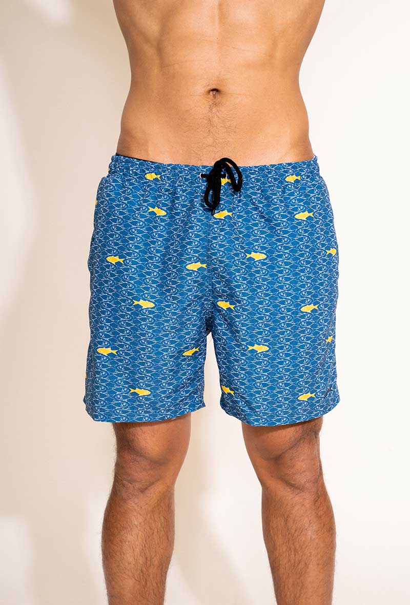 Short de bain Homme Bleu Motif Poissons - Aulala X Lorieux 