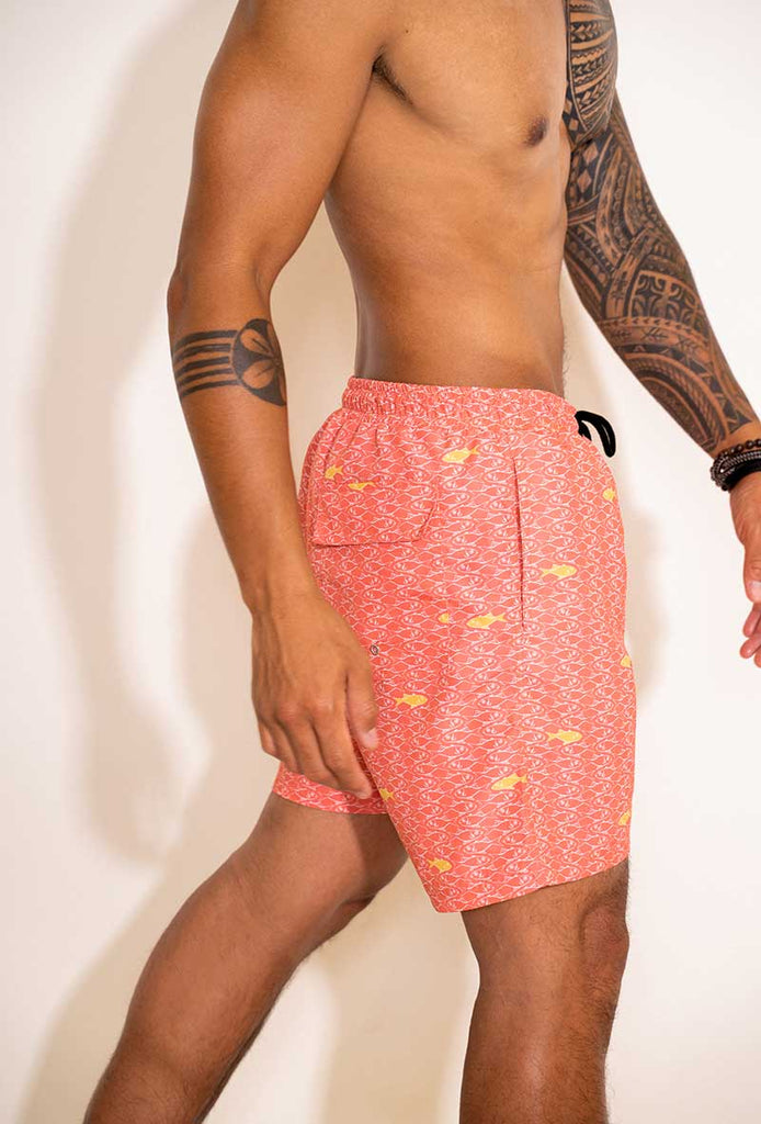 Short de bain rose homme motif poissons profil - Aulala X Lorieux
