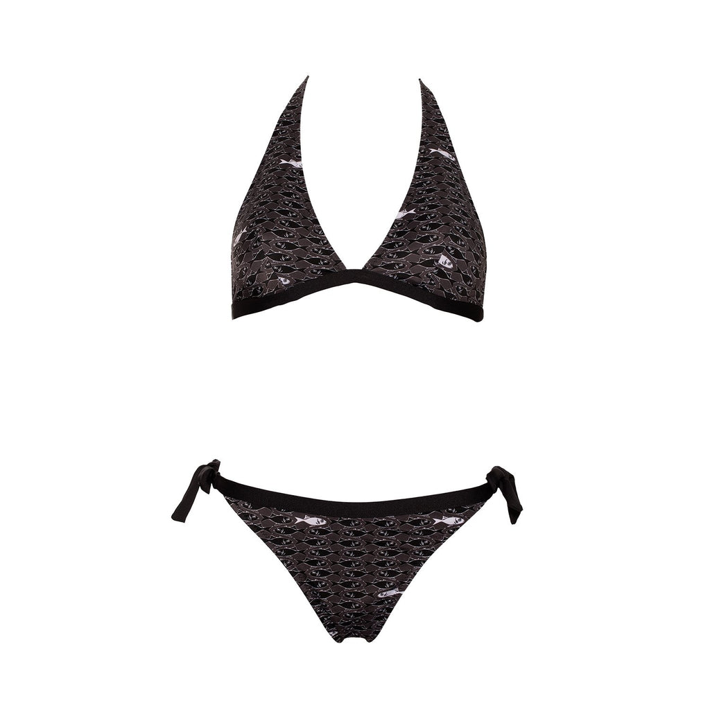 MIAMI - Bikini Triangle Noir Motif Poissons Blanc - AULALA X LORIEUX